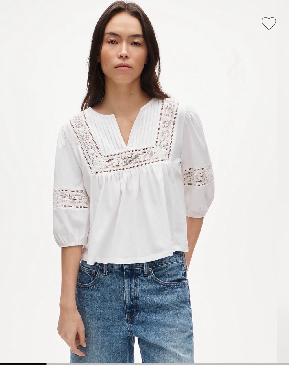 J Crew Lace-Trim Puff-Sleeve Top